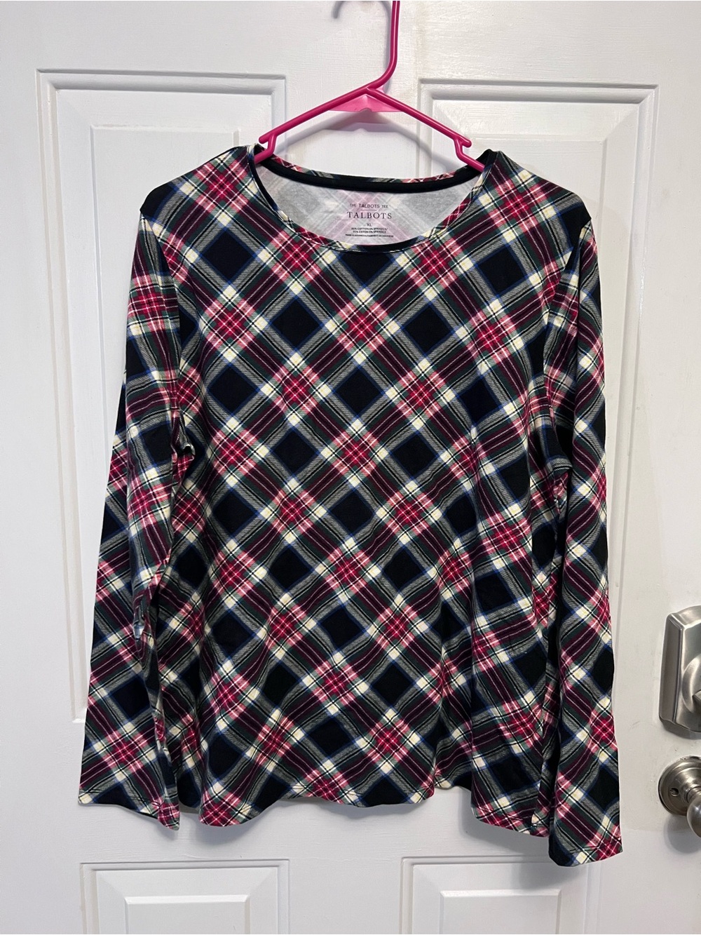 Talbots Tee Women’s XL Multicolor Plaid Long Sleeve Cotton Stretch Top